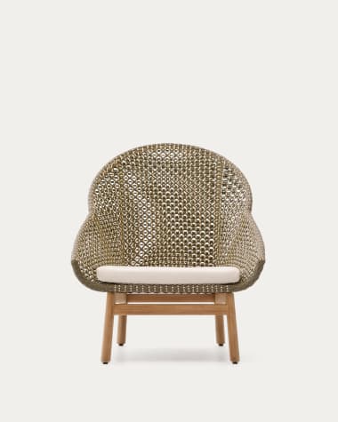 Olbia armchair with high backrest in synthetic rattan and FSC 100% solid teak wood