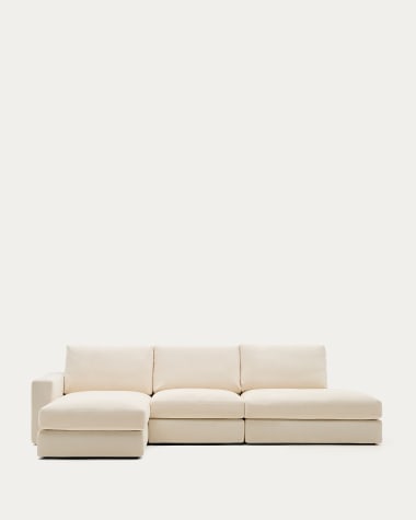 Alea ecru chenille 5-seater modular sofa with left chaise longue and removable cover 340cm
