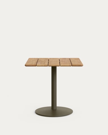 Τραπέζι outdoor Esilda με επιφάνεια από ακακία 100% FSC 80x80εκ. και βάση από πράσινο ατσάλι Ø55x72εκ.