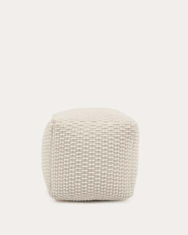 Mascarell pouffe, cotton and polyester in white, 45 x 45 cm