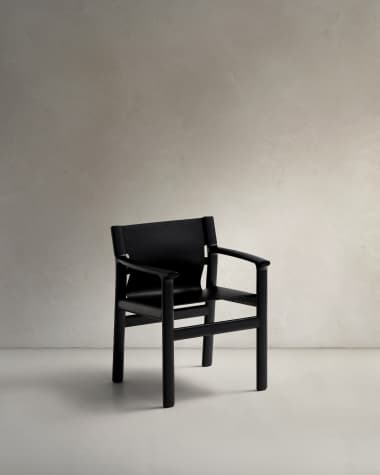 Jan chair made of black recycled leather fibres and FSC 100% solid ash wood with black finish