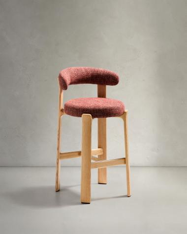 Granite stool in terracotta chenille and solid ash wood with natural tone finish FSC 100% 75cm