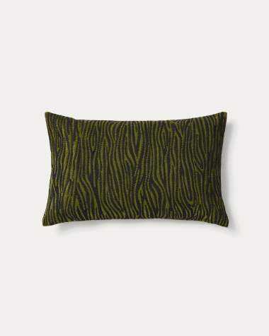 Davina cotton cushion cover with green zebra embroidery 40 x 60 cm