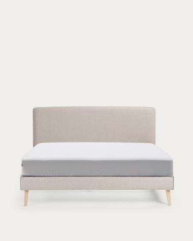Dyla bed with removable cover in beige, with solid beech wood legs for a 160 x 200 cm mattress