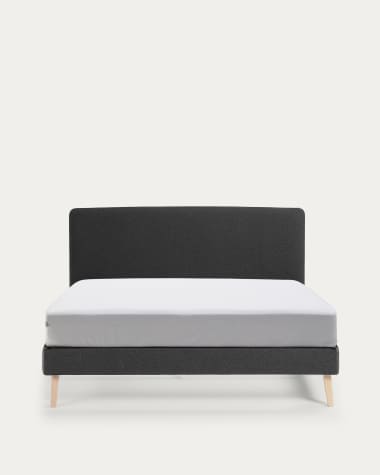 Dyla bed with removable cover in black, with solid beech wood legs for a 160 x 200 cm mattress