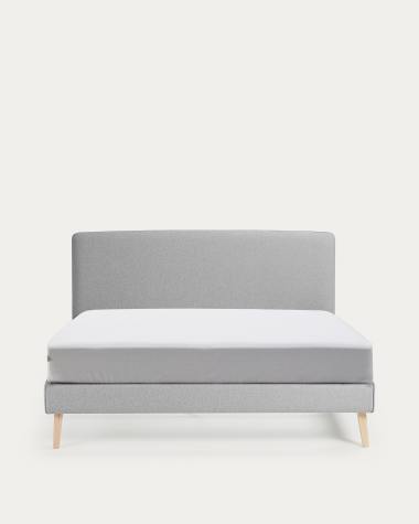 Dyla bed with removable cover in grey, with solid beech wood legs for a 160 x 200 cm mattress