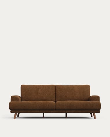 Karin 3-seater sofa dark orange with solid beech wood legs with natural finish, 231 cm