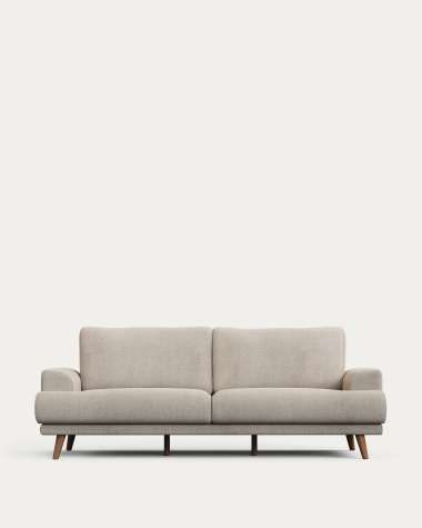 Karin 3-seater sofa beige with solid beech wood legs with walnut-effect finish, 231 cm