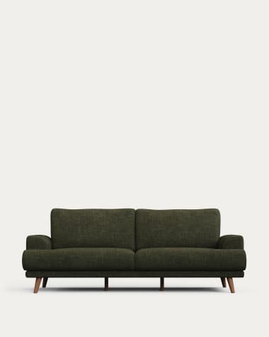 Karin 3-seater sofa green with solid beech wood legs with walnut-effect finish, 231 cm