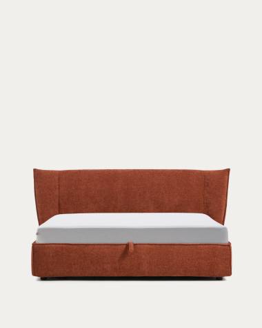 Arvian terracotta chenille removable-cover bed with ottoman base for a 180 x 200 cm mattress