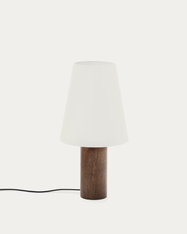Marga table lamp made from solid rubber wood with dark finish UK adapter
