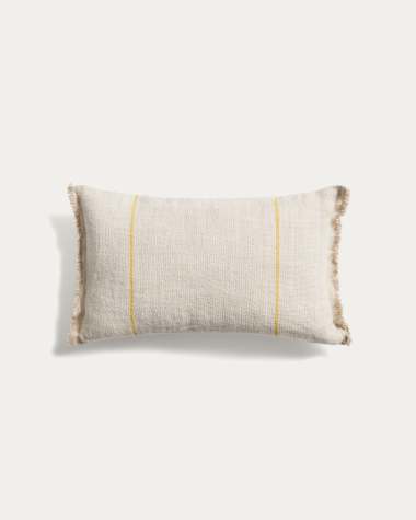 Lidore cushion cover in beige linen with contrasting yellow stripes 30 x 50cm