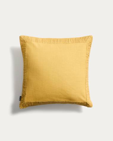 Luadia cotton cushion cover with yellow pleated detail 50 x 50cm