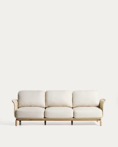 Alipa 3-seater sofa in solid acacia wood and ecru rope cord 235 cm