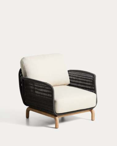 Alipa armchair in FSC 100% solid acacia wood and dark grey rope cord