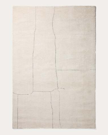 Teppich Lisdan aus Synthetikfasern in Ecru mit grafischem Muster in Grün, 200 x 300 cm