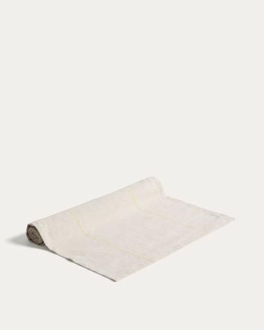 Ulaen beige cotton and linen table runner with yellow stripes 50 x 150cm