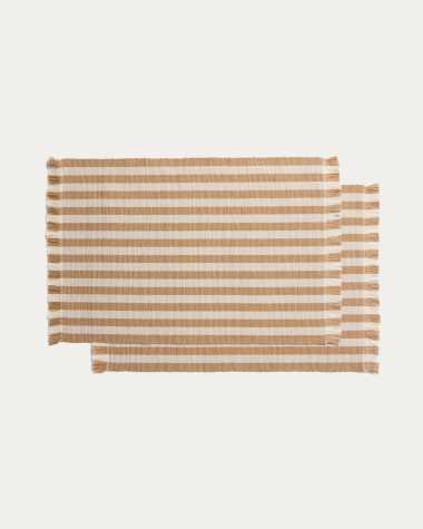 Daltan set of 2 beige striped cotton jute placemats 35 x 50cm