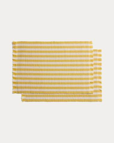 Daltan set of 2 yellow striped cotton jute placemats 35 x 50cm