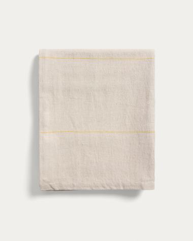 Ulaen beige cotton and linen tablecloth with yellow stripes 170 x 250cm