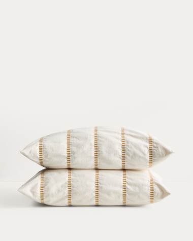 Lidala set of 2 mustard striped 100% cotton jacquard cushion covers 40 x 60cm