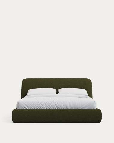 Martina bed with removable cover in dark green bouclé fabric for 180 x 200cm mattress FSC Mix Credit