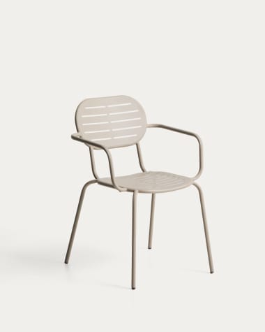 Brai outdoor chair with armrests in taupe galvanised steel