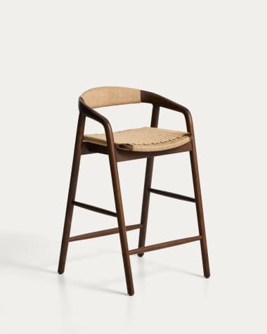 Tabouret Derile en bois de chêne avec finition noyer et corde en papier beige FSC 100 % 65 cm