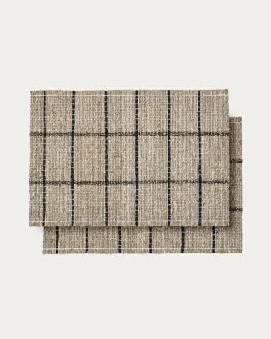Uya set of 2 table runners with natural fibres and natural and black finish 33.5 x 49 cm