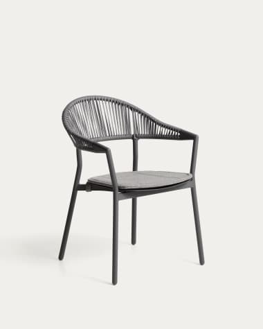 Stackable Alimia outdoor chair in graphite aluminium with grey synthetic rope