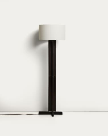 Niani floor lamp in rubber wood with dark finish and ivory-coloured cotton lamp shade
