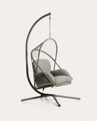 Livadi hanging armchair in steel and taupe rope cord