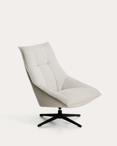 Dirala swivel armchair in beige chenille and steel with black finish FSC 100%