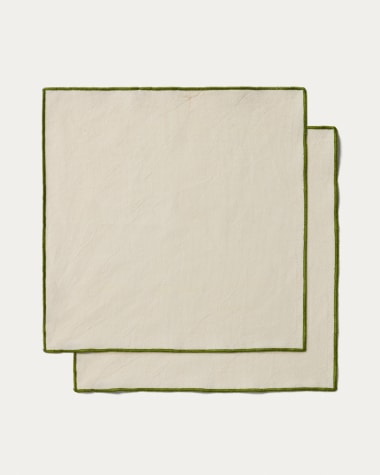 Todila set of 2 cotton napkins with green contrast detail 35 x 35cm