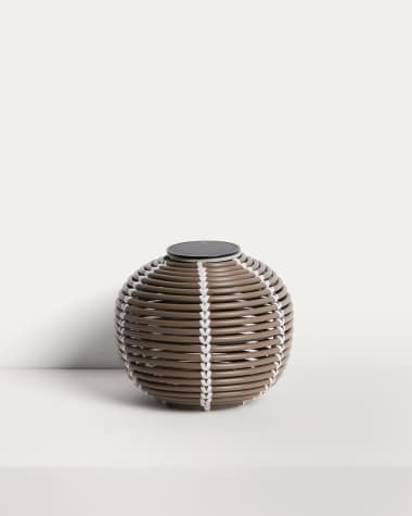 Llum de taula solar per a exterior Garoina LED de rotang sintètic taupe Ø28 cm