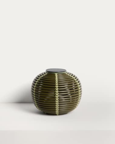 Llum de taula solar per a exterior Garoina LED de rotang sintètic verd Ø28 cm