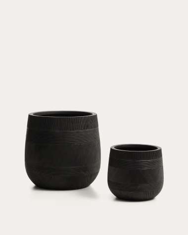 Tival set of 2 black cement-effect planters Ø 50cm/Ø 34cm