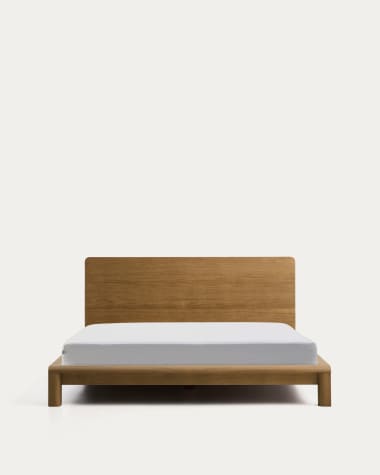 Arelida bed made of oak veneer and solid oak wood with light brown finish for 160 x 200cm mattress