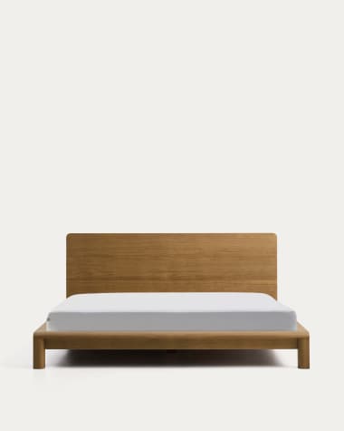 Arelida bed made of oak veneer and solid oak wood with light brown finish for 180 x 200cm mattress