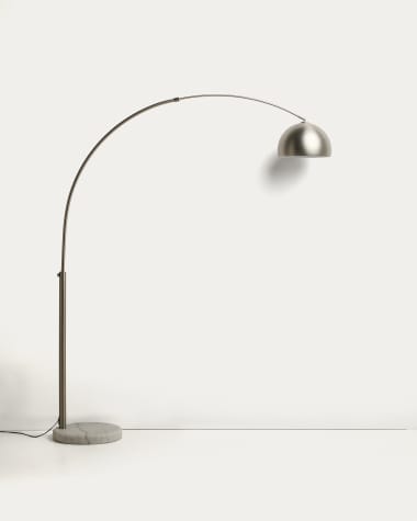 Madali floor lamp in steel with brushed silver finish and white marble with UK adaptor