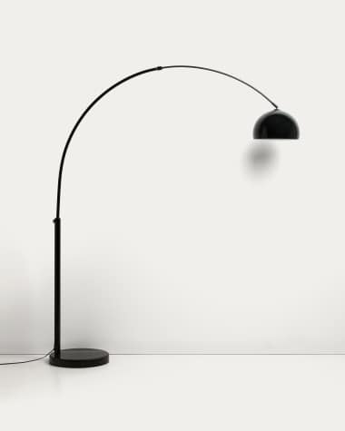 Madali floor lamp in steel with glossy black finish and black marble with adaptor UK