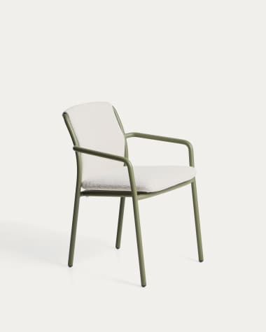 Linosa stackable outdoor chair in green aluminium with beige cushion