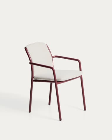 Linosa stackable outdoor chair in burgundy aluminium with beige cushion