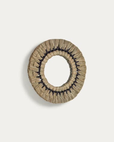 Akila round mirror made from green natural fibres and black cotton cord, 40 cm