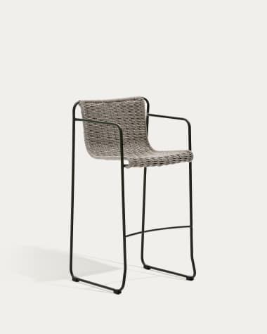 Maurina stool in green galvanised steel and ecru and grey rope cord 74,5cm