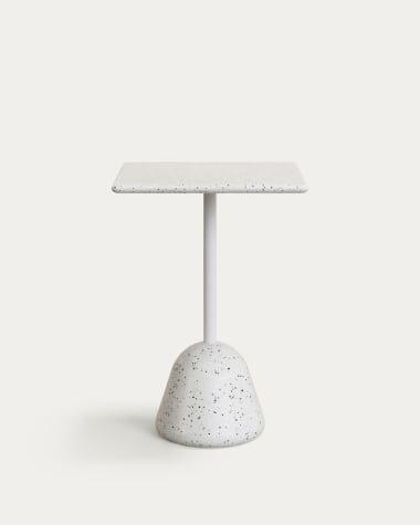 Saura high bar table in white terrazzo with a white terrazzo top, 95 x 70 x 70 cm