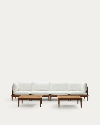 Portitxol set of 2 corner armchairs, 2 armchairs and 2 coffee tables in solid teak