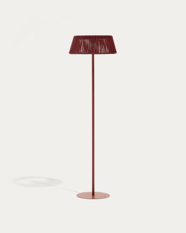 Aldet outdoor solar floor lamp in terracotta mottled rope cord with terracotta metal stand Ø46cm