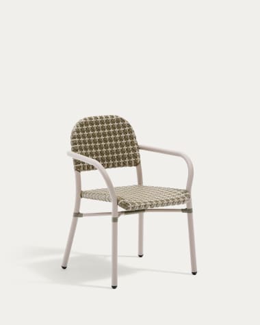 Tuccia beige and green stackable chair in aluminium and synthetic rattan