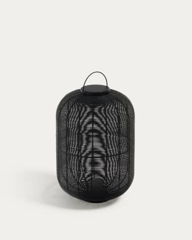 Lampada da tavolo grande portatile Saranella in rattan sintetico nero